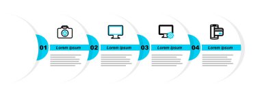 Hat NFC Ödeme, Bilgisayar monitörü ve teçhizatı, ekran ve ilk yardım kiti simgesini ayarla. Vektör