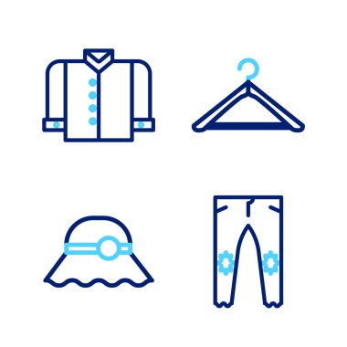Çizgi pantolon, şık kadın şapkası, elbise dolabı ve tişört ikonu. Vektör