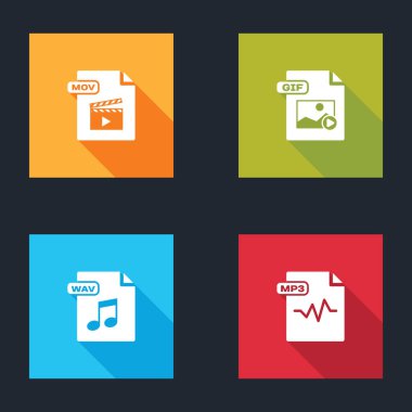 MOV dosya belgesi, GIF, WAV ve MP3 simgesini ayarla. Vektör.
