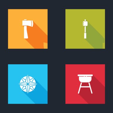 Tahta balta, lokum çubuk, Rüzgar gülü ve ızgara ikonu. Vektör.