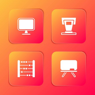 Bilgisayar monitörünü, sahne standını, Abacus 'ü ve Chalkboard simgesini ayarla. Vektör