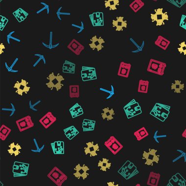 Çizgi Kazma, Kripto Para Cüzdanı, İşlemci ve Kazık 'ı kusursuz desen üzerine ayarla. Vektör.