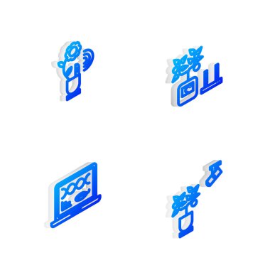 Isometric hattı Akıllı tarım teknolojisi, Genetik mühendisliği modifikasyonu ve ikonu ayarla. Vektör.
