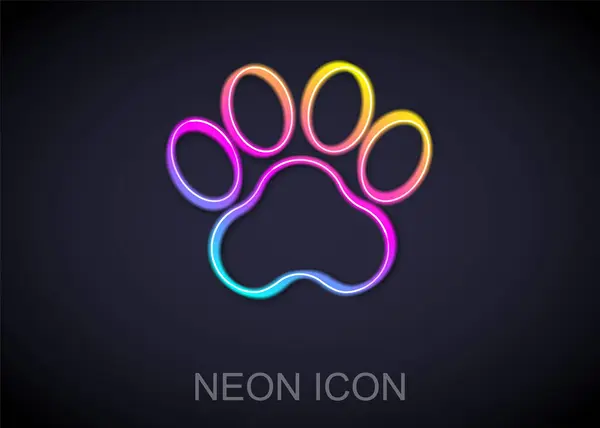 Glowing Neon Line Paw Print Icon Isolated Black Background Dog — Stock Vector