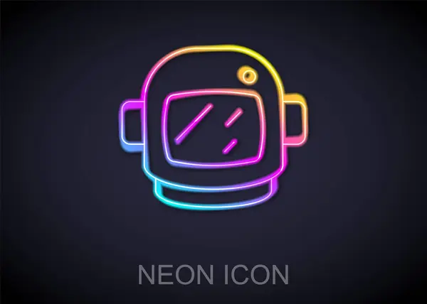 Glödande Neon Linje Astronaut Hjälm Ikon Isolerad Svart Bakgrund Vektor — Stock vektor