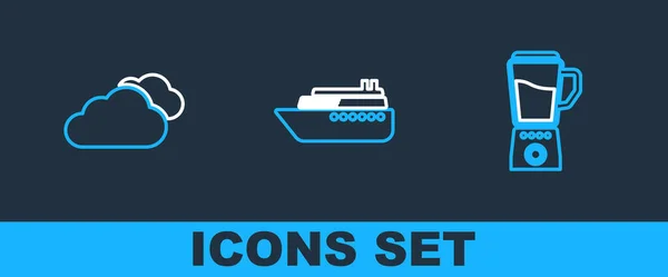 Set Line Blender Cloud Ship Icon Vector — Stock Vector