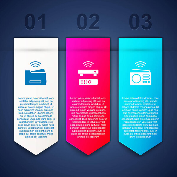 Set Smart printer, Wireless TV box receiver and radio. Business infographic template. Vector.