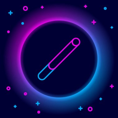 Parlayan neon hattı sigara simgesi siyah arkaplanda izole edildi. Tütün tabelası. Sigara içme sembolü. Renkli taslak konsepti. Vektör