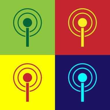 Pop Art Anten simgesi renk arkaplanında izole edildi. Radyo anteni kablosuz. Teknoloji ve ağ sinyali radyo anteni. Vektör.