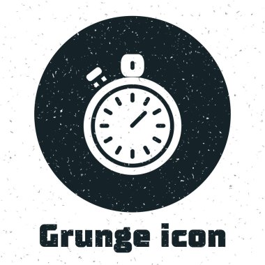 Grunge Stopwatch simgesi beyaz arkaplanda izole edildi. Zaman göstergesi. Kronometre işareti. Tek renkli klasik çizim. Vektör.