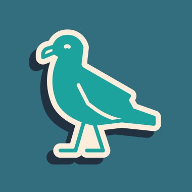 Yeşil Kuş martı simgesi yeşil arkaplanda izole edildi. Uzun gölge tarzı. Vektör