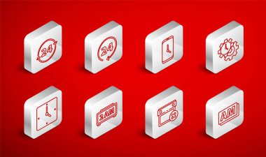 AM satırını ayarla, 24 saat, Alarm uygulaması mobil, Zaman Yönetimi, Takvim tarihi silme, Dijital alarm ve simge. Vektör