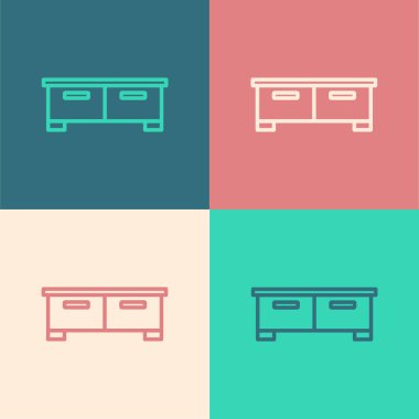 Çekmece sanatı çizgisi renk arkaplanında izole edilmiş. Vektör.