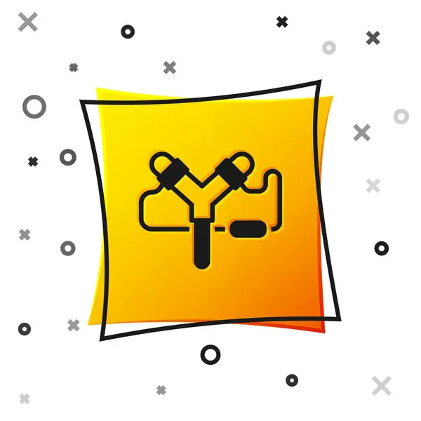 Ікона Black Slingshot Ізольована Білому Тлі Жовта Квадратна Кнопка Вектор — стоковий вектор