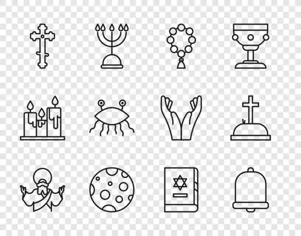 设定路线耶稣基督 教堂钟声 玫瑰珠宗教 基督教十字架 家长会 犹太托拉书和墓碑与图标 — 图库矢量图片