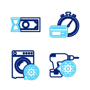 Sondaj makinesi ayarları, çamaşır makinesi, hızlı ödemeler ve ikon. Vektör