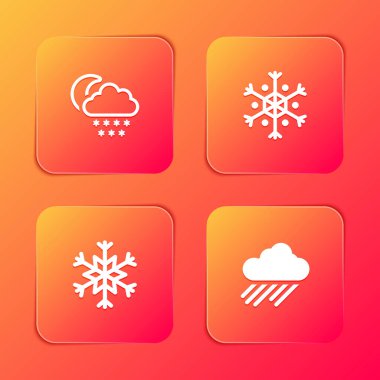 Bulut 'u kar ve ay ile ayarla, Kar Tanesi ve yağmur ikonu. Vektör.