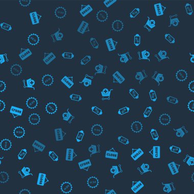 Asılma işaretini Kapalı, İndirimli yüzde etiketli, Alışveriş arabasına Ekle ve Yeni Fiyat metnini pürüzsüz desen üzerine yerleştir. Vektör.