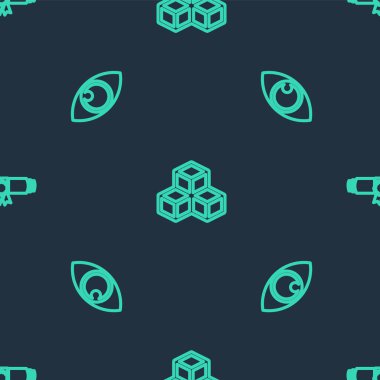 Satır Isometric küp, Göz ve Diploma kusursuz desen üzerine kaydırılmış. Vektör.