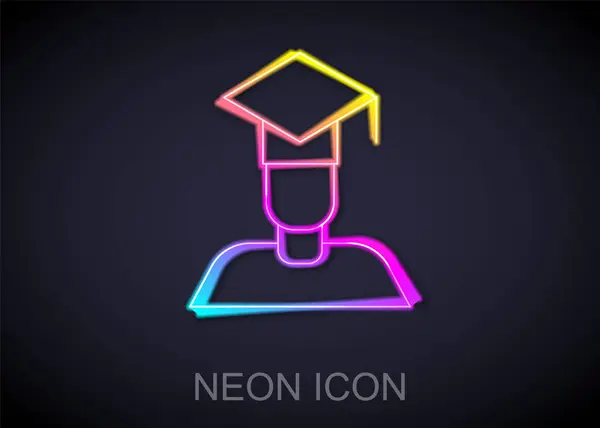 Linea Neon Incandescente Icona Del Cappello Graduato Graduato Isolata Sfondo — Vettoriale Stock