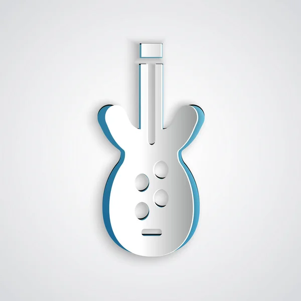 Corte Papel Icono Guitarra Bajo Eléctrico Aislado Sobre Fondo Gris — Vector de stock