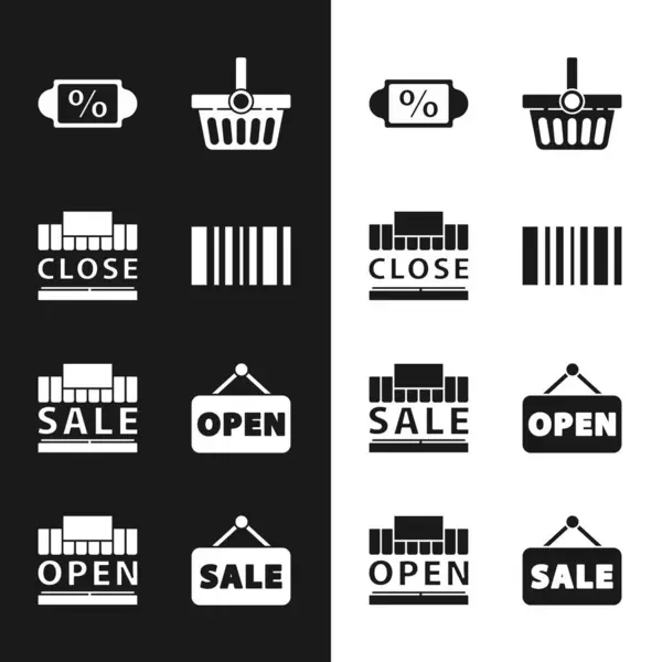 Set Barcode Einkaufsgebäude Und Text Geschlossen Discount Prozent Tag Warenkorb — Stockvektor