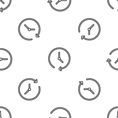 Gri çizgi saat simgesi beyaz arka planda kusursuz desen izole etti. Zaman sembolü. Vektör.