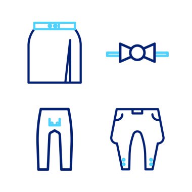 Çizgi pantolon, papyon ve etek ikonu. Vektör