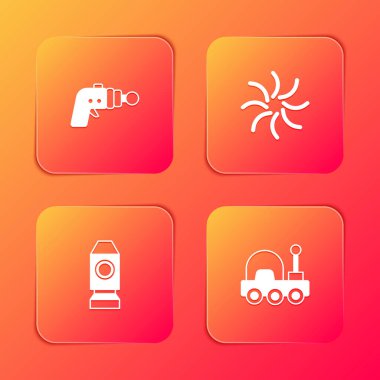 Ray silahını, kara deliği, roket gemisini ve Mars gezgin ikonunu ayarla. Vektör