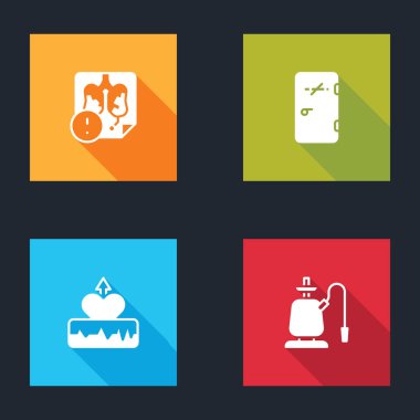 Hastalık akciğerlerini ayarla, sigara içme alanı yok, kalp atışı ve nargile ikonu. Vektör