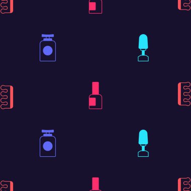 Manikür için değirmen makası, el kremi tüpü, tırnak cilası ve ayak tırnağı ayırıcı pedikürü, kusursuz desen için ayarla. Vektör