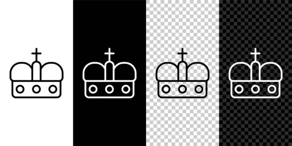 Set Line Crown Spain Icon Isolated Black White Background Vector — Stock Vector