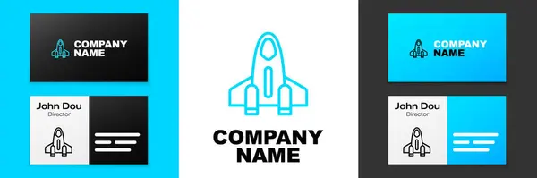 Blauwe Lijn Raket Schip Pictogram Geïsoleerd Witte Achtergrond Ruimtevaart Logo — Stockvector