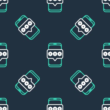 Çizgi Mobil ve parola koruma simgesi siyah arkaplanda izole edilmiş kusursuz desen. Güvenlik, güvenlik, kişisel erişim, kullanıcı izni, mahremiyet. Vektör