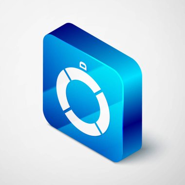 Isometric Lifebuoy simgesi gri arkaplanda izole edildi. Can simidi sembolü. Mavi kare düğme. Vektör.