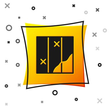 Beyaz arkaplanda siyah katlanmış harita simgesi izole edildi. Sarı kare düğme. Vektör.