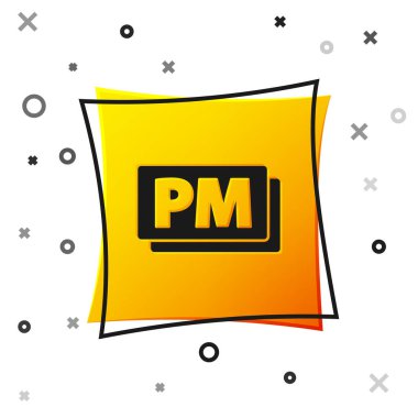 Siyah Saat başbakan simgesi beyaz arkaplanda izole edildi. Zaman sembolü. Sarı kare düğme. Vektör.