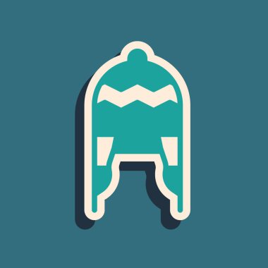 Yeşil Kış şapkası simgesi yeşil arkaplanda izole edildi. Uzun gölge tarzı. Vektör