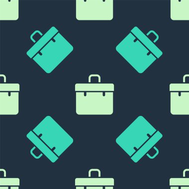 Green and beige Briefcase icon isolated seamless pattern on blue background. Business case sign. Business portfolio.  Vector