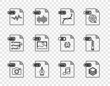 Ham dosya belgesi, PSD, SVG, EPS, MP3, JPG, WAV ve ZIP simgesini ayarla. Vektör