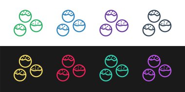 Takoyaki simgesini siyah beyaz arkaplanda ayır. Japon sokak yemeği. Vektör..