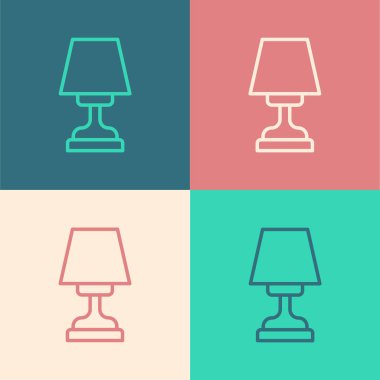 Pop sanat çizgisi masa lambası simgesi renk arkaplanında izole edildi. Vektör.