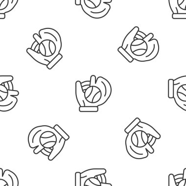 Top ikonlu gri çizgi beyzbol eldiveni beyaz arka planda izole edilmiş pürüzsüz desen. Vektör