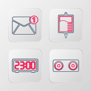 Hat Stereo hoparlörünü, dijital alarm saatini, serum torbasını ve yeni gelen e- posta ikonunu ayarla. Vektör