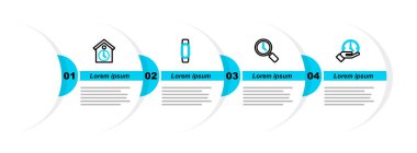 Saati ayarla, saati olan büyüteç, Smartwatch ve Retro duvar simgesi. Vektör