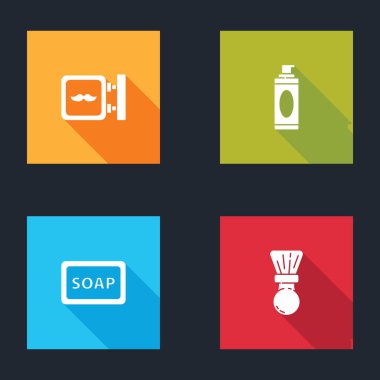 Berber dükkanı, tıraş jeli köpüğü, sabun ve fırça ikonu. Vektör.