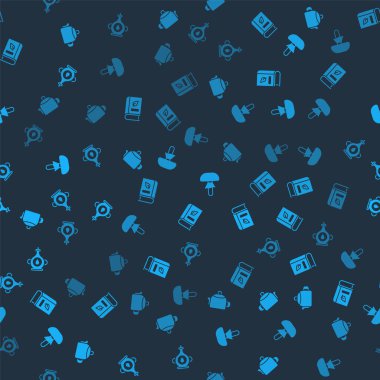 Kettle 'ı sapı, tıbbi kitabı, mantar ve yağ şişesini kusursuz desene ayarlayın. Vektör.