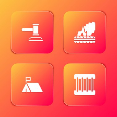 Yargıç Tokmak 'ı, yanan lastikleri, protesto kampını ve hapishane penceresi simgesini hazırla. Vektör.