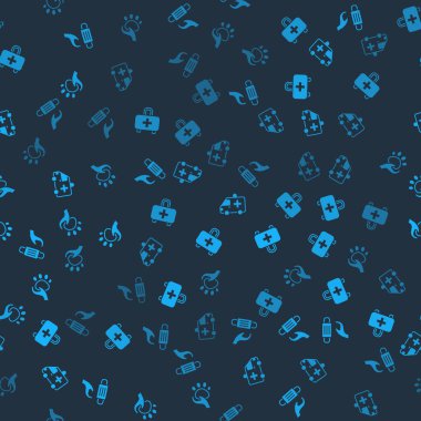 Tıbbi koruyucu maskeyi, ilk yardım çantasını, ambulans arabasını ve hayvan gönüllüsünü kusursuz bir şekilde yerleştirin. Vektör