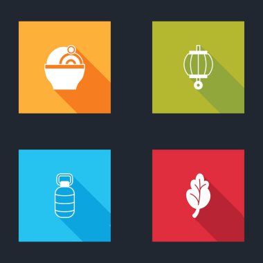 Ramen, Kore feneri ve Kimchi ikonu koy. Vektör